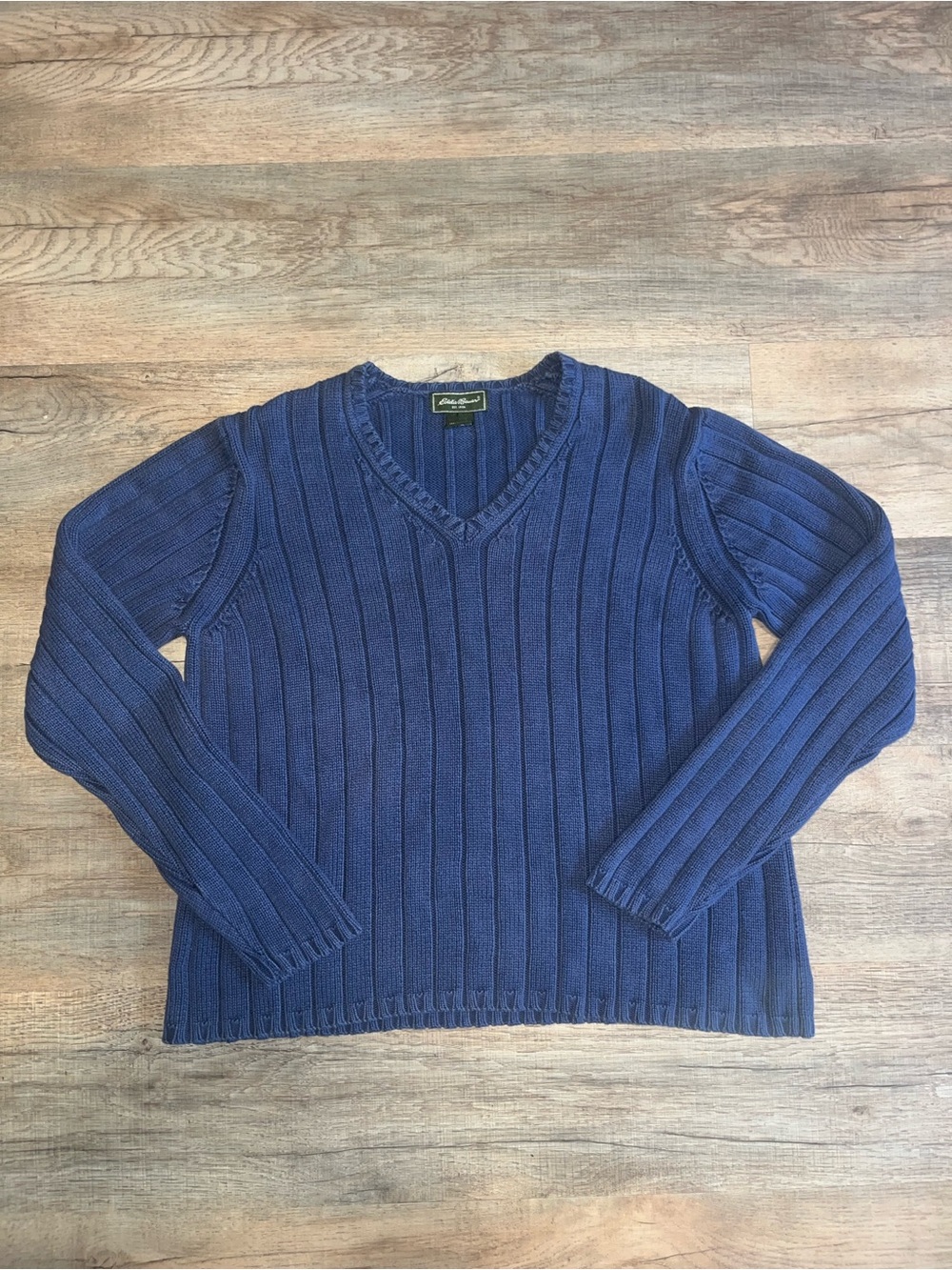 Eddie Bauer Vintage 100% Cotton Women’s Navy Ribbed V-Neck Sweater